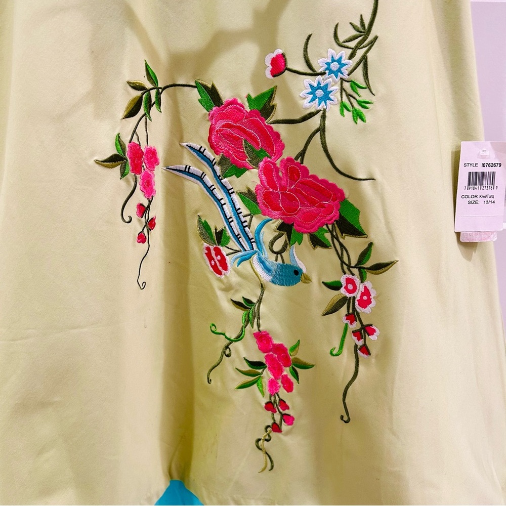 Vintage B. Darlin Lime Green Halter Dress Embroidered Bird Floral A-Line NWT Med - Picture 4 of 12